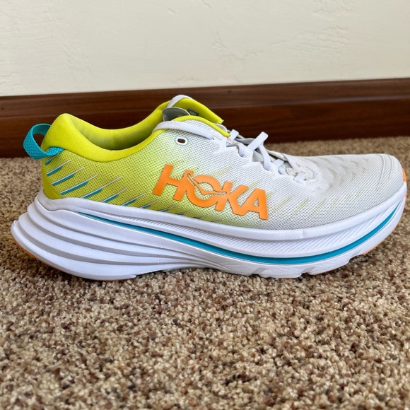 Hoka One Bondi X Men Sz 12 D Running Shoes 1113512 White Primrose Carbon Fiber - Picture 4 of 11